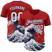 Load image into Gallery viewer, Custom Red White-Navy Japanese Wave 3D Pattern Design Authentic Baseball Jersey

