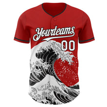 Load image into Gallery viewer, Custom Red White-Black Japanese Wave 3D Pattern Design Authentic Baseball Jersey
