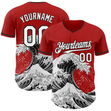 Load image into Gallery viewer, Custom Red White-Black Japanese Wave 3D Pattern Design Authentic Baseball Jersey
