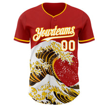 Load image into Gallery viewer, Custom Red White-Gold Japanese Wave 3D Pattern Design Authentic Baseball Jersey
