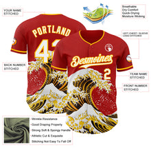 Load image into Gallery viewer, Custom Red White-Gold Japanese Wave 3D Pattern Design Authentic Baseball Jersey
