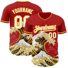 Load image into Gallery viewer, Custom Red White-Gold Japanese Wave 3D Pattern Design Authentic Baseball Jersey

