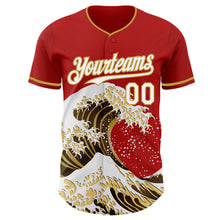Load image into Gallery viewer, Custom Red White-Old Gold Japanese Wave 3D Pattern Design Authentic Baseball Jersey
