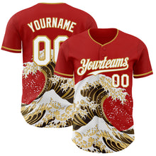Load image into Gallery viewer, Custom Red White-Old Gold Japanese Wave 3D Pattern Design Authentic Baseball Jersey
