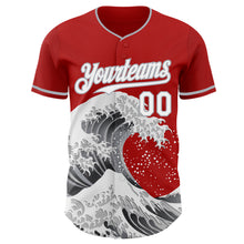 Load image into Gallery viewer, Custom Red White-Gray Japanese Wave 3D Pattern Design Authentic Baseball Jersey
