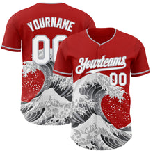 Load image into Gallery viewer, Custom Red White-Gray Japanese Wave 3D Pattern Design Authentic Baseball Jersey
