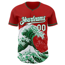 Charger l'image dans la galerie, Custom Red White-Kelly Green Japanese Wave 3D Pattern Design Authentic Baseball Jersey
