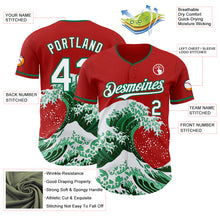 Charger l'image dans la galerie, Custom Red White-Kelly Green Japanese Wave 3D Pattern Design Authentic Baseball Jersey
