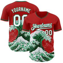 Charger l'image dans la galerie, Custom Red White-Kelly Green Japanese Wave 3D Pattern Design Authentic Baseball Jersey
