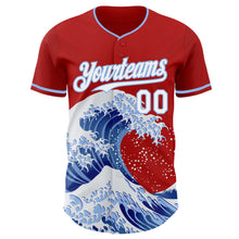 Load image into Gallery viewer, Custom Red White-Light Blue Japanese Wave 3D Pattern Design Authentic Baseball Jersey
