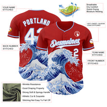 Load image into Gallery viewer, Custom Red White-Light Blue Japanese Wave 3D Pattern Design Authentic Baseball Jersey
