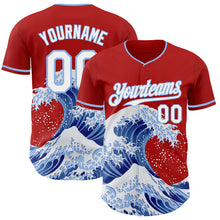 Load image into Gallery viewer, Custom Red White-Light Blue Japanese Wave 3D Pattern Design Authentic Baseball Jersey
