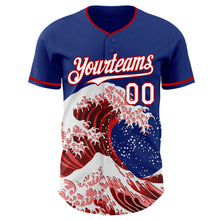 Laden Sie das Bild in den Galerie-Viewer, Custom Royal White-Red Japanese Wave 3D Pattern Design Authentic Baseball Jersey
