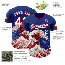 Laden Sie das Bild in den Galerie-Viewer, Custom Royal White-Red Japanese Wave 3D Pattern Design Authentic Baseball Jersey
