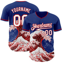 Laden Sie das Bild in den Galerie-Viewer, Custom Royal White-Red Japanese Wave 3D Pattern Design Authentic Baseball Jersey
