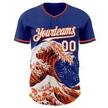 Laden Sie das Bild in den Galerie-Viewer, Custom Royal White-Orange Japanese Wave 3D Pattern Design Authentic Baseball Jersey
