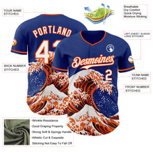 Laden Sie das Bild in den Galerie-Viewer, Custom Royal White-Orange Japanese Wave 3D Pattern Design Authentic Baseball Jersey
