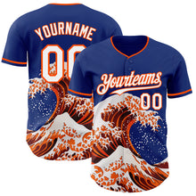 Laden Sie das Bild in den Galerie-Viewer, Custom Royal White-Orange Japanese Wave 3D Pattern Design Authentic Baseball Jersey
