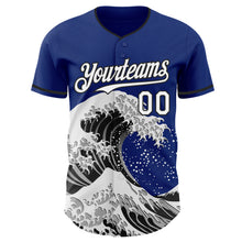 Laden Sie das Bild in den Galerie-Viewer, Custom Royal White-Black Japanese Wave 3D Pattern Design Authentic Baseball Jersey
