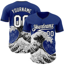 Laden Sie das Bild in den Galerie-Viewer, Custom Royal White-Black Japanese Wave 3D Pattern Design Authentic Baseball Jersey
