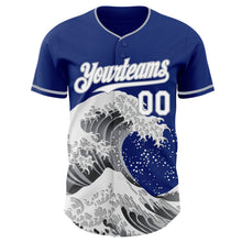 Laden Sie das Bild in den Galerie-Viewer, Custom Royal White-Gray Japanese Wave 3D Pattern Design Authentic Baseball Jersey
