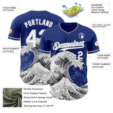 Laden Sie das Bild in den Galerie-Viewer, Custom Royal White-Gray Japanese Wave 3D Pattern Design Authentic Baseball Jersey
