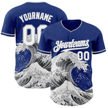 Laden Sie das Bild in den Galerie-Viewer, Custom Royal White-Gray Japanese Wave 3D Pattern Design Authentic Baseball Jersey

