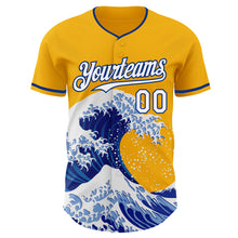 Laden Sie das Bild in den Galerie-Viewer, Custom Gold White-Royal Japanese Wave 3D Pattern Design Authentic Baseball Jersey
