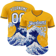 Laden Sie das Bild in den Galerie-Viewer, Custom Gold White-Royal Japanese Wave 3D Pattern Design Authentic Baseball Jersey

