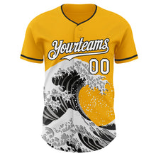 Load image into Gallery viewer, Custom Gold White-Black Japanese Wave 3D Pattern Design Authentic Baseball Jersey
