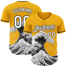 Load image into Gallery viewer, Custom Gold White-Black Japanese Wave 3D Pattern Design Authentic Baseball Jersey
