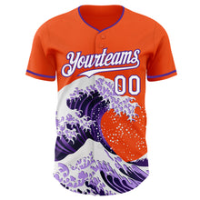 Загрузить изображение в средство просмотра галереи, Custom Orange White-Purple Japanese Wave 3D Pattern Design Authentic Baseball Jersey
