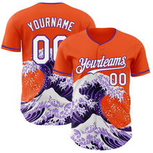 Загрузить изображение в средство просмотра галереи, Custom Orange White-Purple Japanese Wave 3D Pattern Design Authentic Baseball Jersey
