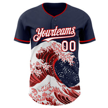 Laden Sie das Bild in den Galerie-Viewer, Custom Navy White-Red Japanese Wave 3D Pattern Design Authentic Baseball Jersey
