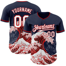 Laden Sie das Bild in den Galerie-Viewer, Custom Navy White-Red Japanese Wave 3D Pattern Design Authentic Baseball Jersey
