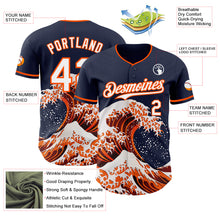 Laden Sie das Bild in den Galerie-Viewer, Custom Navy White-Orange Japanese Wave 3D Pattern Design Authentic Baseball Jersey

