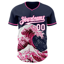 Laden Sie das Bild in den Galerie-Viewer, Custom Navy White-Pink Japanese Wave 3D Pattern Design Authentic Baseball Jersey
