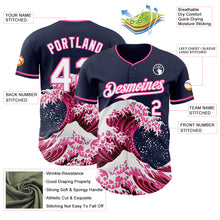 Laden Sie das Bild in den Galerie-Viewer, Custom Navy White-Pink Japanese Wave 3D Pattern Design Authentic Baseball Jersey

