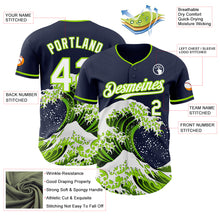 Load image into Gallery viewer, Custom Navy White-Neon Green Japanese Wave 3D Pattern Design Authentic Baseball Jersey
