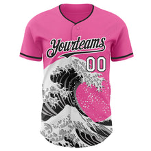 Load image into Gallery viewer, Custom Pink Black-White Japanese Wave 3D Pattern Design Authentic Baseball Jersey
