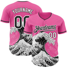 Load image into Gallery viewer, Custom Pink Black-White Japanese Wave 3D Pattern Design Authentic Baseball Jersey
