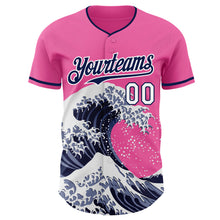Laden Sie das Bild in den Galerie-Viewer, Custom Pink Navy-White Japanese Wave 3D Pattern Design Authentic Baseball Jersey
