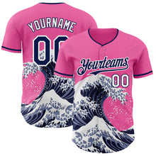 Laden Sie das Bild in den Galerie-Viewer, Custom Pink Navy-White Japanese Wave 3D Pattern Design Authentic Baseball Jersey
