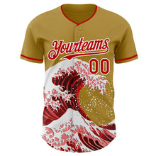 Load image into Gallery viewer, Custom Old Gold Red-White Japanese Wave 3D Pattern Design Authentic Baseball Jersey
