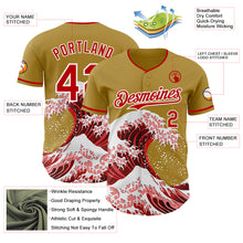 Load image into Gallery viewer, Custom Old Gold Red-White Japanese Wave 3D Pattern Design Authentic Baseball Jersey
