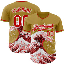 Load image into Gallery viewer, Custom Old Gold Red-White Japanese Wave 3D Pattern Design Authentic Baseball Jersey
