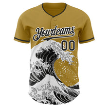 Load image into Gallery viewer, Custom Old Gold Black-White Japanese Wave 3D Pattern Design Authentic Baseball Jersey

