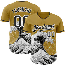 Load image into Gallery viewer, Custom Old Gold Black-White Japanese Wave 3D Pattern Design Authentic Baseball Jersey
