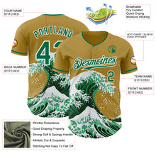 Charger l'image dans la galerie, Custom Old Gold Kelly Green-White Japanese Wave 3D Pattern Design Authentic Baseball Jersey
