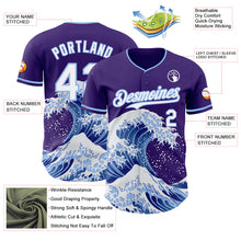 Load image into Gallery viewer, Custom Purple White-Light Blue Japanese Wave 3D Pattern Design Authentic Baseball Jersey

